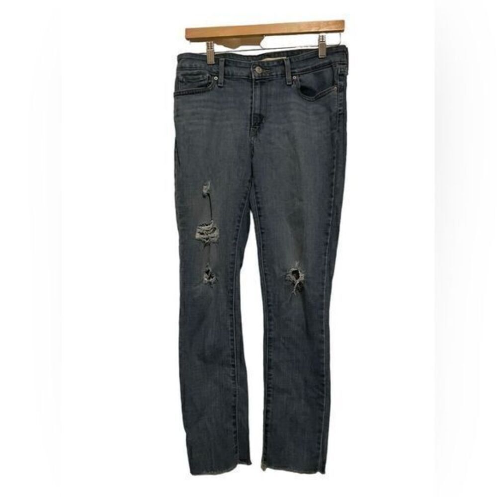 Levis 711 Skinny Jeans Womens 29 Blue Distressed Denim Ripped‎ Raw Hem
